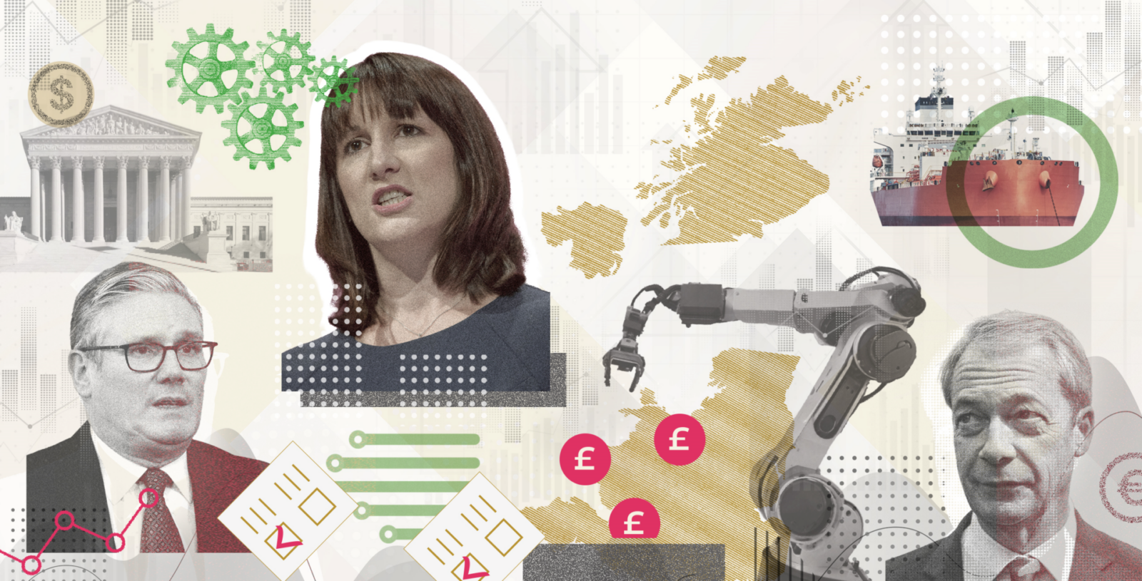 A stylised collage of political and economic trends in the first quarter of 2026.